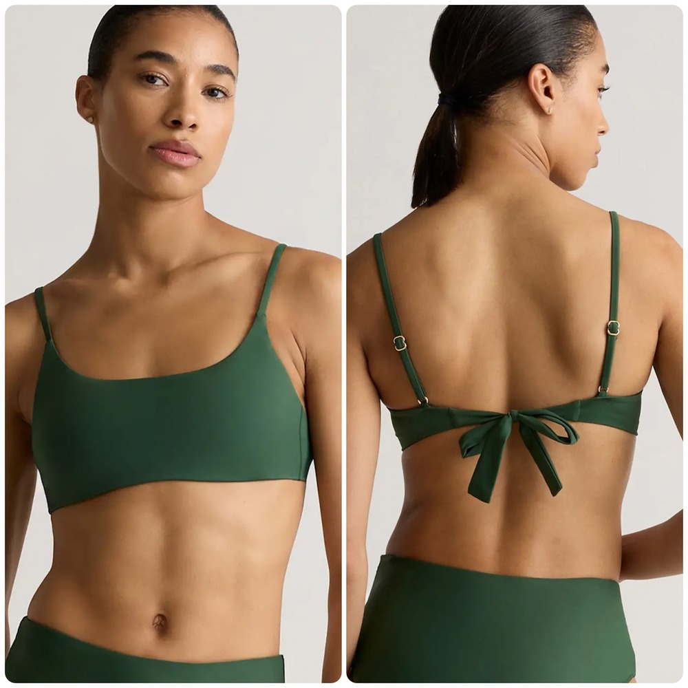 NWT Quince Womens Italian Scoop Neck Palm Green Minimalist Bikini Top Size XS